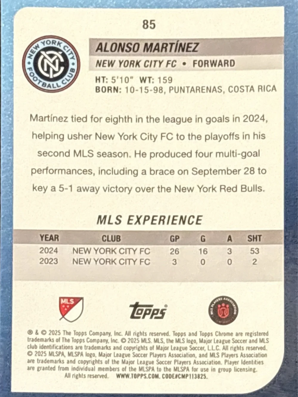 Topps Chrome Alonso Martínez  NYFC Soccer Card